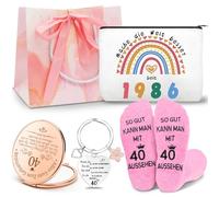 Shining She Regalo de cumpleaños para mujeres, 18 cumpleaños niñas, 30, 40, 50, 60, cumpleaños para mujeres, con bolsa de cosméticos, llavero, calcetines rosas, espejo de maquillaje, regalos