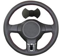 Shining wheat Funda de volante de piel sintética negra cosida a mano para Volkswagen Golf 6 Mk6 VW Polo (hilo negro)