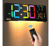 Shinkuro Reloj de Pared Digital, Reloj de Pared de 16" con Pantalla Grande, Reloj Despertador Digital con Control Remoto, Temperatura/Alarma/Fecha/Día/DST, Reloj de Pared Digital LED Brillo Ajustable