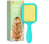 SHINLEA Cepillo para desenredar el cabello rizado con cerdas onduladas suaves, cepillo de pelo para mujer para cabello grueso, natación y playa, amarillo y azul