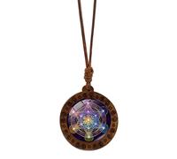 SHINLHUA De amuleto de madera de hexagrama con Sri Yantra hecho | Cadena de cuello espiritual con dije de Sri Yantra, joyería Unisex hecha a mano, accesorio de de