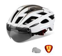 Shinmax Casco Bicicleta Adulto con Luz Casco MTB con Visera Magnética Desmontable Gafas Ajustable Seguridad de Protección para Montaña Casco Ciclismo Ultraligero Casco Bici Unisex Hombre Mujer NR-096
