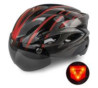 Shinmax Casco Bicicleta con luz, Certificación CE,con Visera Magnética Seguridad Ajustable Desmontable Deporte Gafas de Protección Ligera para Montar Ski & Snowboard Unisex Cascos Bici Adultos 56-62cm