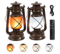 Shinmax Vintage Linterna LED 2 Piezas Luces de Linterna Exterior Recargable Farolillos Exterior con Remoto Timer 4 Modos Linterna de Jardín Colgante Impermeables para Patio Jardín Atmósfera Decoración