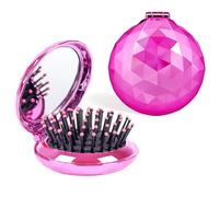 Shinning - Cepillo de pelo plegable con diseño de diamante, cepillo de pelo de viaje con espejo, peine plegable de bolsillo, cepillo compacto para bolso para niñas y mujeres (violeta)
