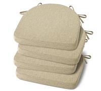 Shinnwa Dining Chair Cushions Set of 4, Non-Slip Kitchen Chair Cushions with Ties and Machine Washable Cover, 4 Pack, 17 x 16.5 x 2in, Natural Linen