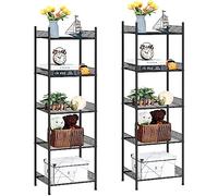Shinoske Set de 2 Estanterías Metálicas de 5 Niveles, Estantería de Cocina Estante de baño Estantería Multiuso en Metal para Baño Salón Dormitorio Cocina Oficina, 41 x 32 x 145 cm, Negro