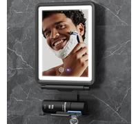 Shinowa Espejo de Ducha Antivaho Calefactable, Espejo de Afeitar con Luz LED para Baño, 3 Colores de Luces Regulables, Espejo de Afeitado Recargable sin Niebla con Soporte para Maquinilla para Hombres