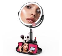 Shinowa Espejo de Maquillaje con Luz LED | Espejo Aumento 20X Iluminado Doble Cara con Bandeja, Ajustable en Altura, 3 Colores de Luz, Rotación 360°, Recargable USB