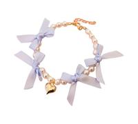 SHINROAD Bonito collar para mascotas con colgante de amor de perlas de imitación, ajustable, collar de perlas para perros pequeños a medianos, gatos, accesorio de boda, diseño retro, azul, L