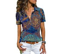 SHINROAD Camiseta de mujer con estampado étnico con cremallera para verano, para viajar, para mujer