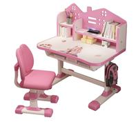 SHINROAD Juego de escritorio y silla de estudio para niños, mesa de altura | Marco de metal duradero con diseño ergonómico que se adapta a niños que aprenden en el dormitorio y la sala de estudio