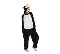 SHINROAD Pijama con cierre de cremallera de dibujos animados Husky Panda de una sola pieza para adultos, overol de franela gruesa con capucha y ajuste holgado para dormir de invierno, Black1, M