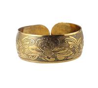 SHINROAD Pulsera de oro semiabierta, estilo étnico, elefante, flor de loto, diseño complejo, joyería tibetana vintage para mujer, aleación, piedra secundaria, Metal, Piedra secundaria