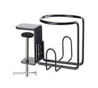 SHINROAD Soporte para vasos de escritorio de larga duración, abrazadera de metal, antiderrames, bebida de mesa resistente para la silla de césped, acero inoxidable, horizontal/vertical, negro