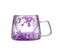 SHINROAD Taza floral recogida a mano regalo único para amantes del café 200 ml taza de vidrio real floral de doble pared transparente con asa aislada taza estética fría