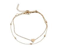 SHINROAD Tobillera de cobre para mujer, cadena hueca de doble capa, ajustable, clip de langosta de corazón, ligera, decoración de tobillo, redonda dorada, Round, Cobre, Piedra secundaria