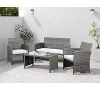 Shintenchi Beigh - Juego de 4 muebles de exterior de mimbre gris con cojines resistentes a la intemperie y tapa de cristal templado, color gris