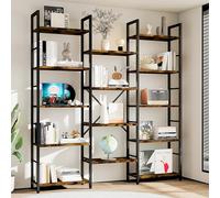 Shintenchi Estantería de triple columna de 5 niveles, estantería industrial grande con 14 estantes de exhibición abiertos, estantería grande Etagere, estantería ancha para libros para el hogar y la
