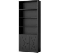 Shintenchi Estantería industrial con puertas, 6 estantes de almacenamiento de 70.5 pulgadas de alto para oficina en casa, sala de estar (negro)