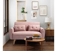 Shintenchi Sofá biplaza pequeño y moderno, tapizado de tela de mediados de siglo, sofá de 2 asientos, muebles para espacios pequeños, sala de estar, estudio, apartamento con 2 almohadas, color rosa