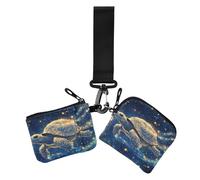 Shiny Blue Mystery Turtle - Carteras dobles para mujer, tamaño compacto, portatarjetas de identificación con correa de muñeca para uso diario, 2 paquetes, Tortuga misteriosa azul brillante, 1 size