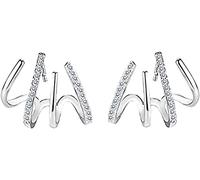 Shiny Crystal Claw Earring Cuff for Women, Zircon Needle Ear Cuffs Stud Earrings Minimalist Ear Wrap Piercing Earrings for Girls (Gold&Sliver)