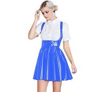 Shiny PVC Leather Lady Bodycon Pleated Dress Women,Blue,S