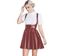 Shiny PVC Leather Lady Bodycon Pleated Dress Women,Dark Red,S
