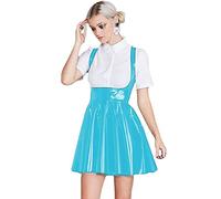 Shiny PVC Leather Lady Bodycon Pleated Dress Women,Lake Blue,S