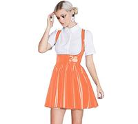 Shiny PVC Leather Lady Bodycon Pleated Dress Women,Orange,S