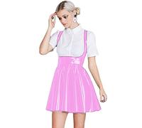 Shiny PVC Leather Lady Bodycon Pleated Dress Women,Pink,S