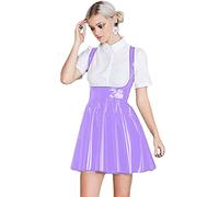 Shiny PVC Leather Lady Bodycon Pleated Dress Women,purple,S