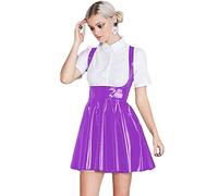 Shiny PVC Leather Lady Bodycon Pleated Dress Women,Rose Purple,S