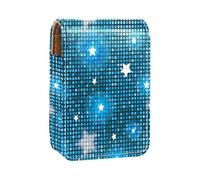 Shiny Stars Blue Geométrico Square Pattern Lip Gloss Holder Case Portable Mini Lipstick Storage Box Travel Lipstick Organizer Case with Mirror for Women, Varios colores, 9.5x2x7 cm/3.7x0.8x2.7 in