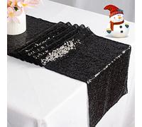 ShinyBeauty Camino de Mesa con Lentejuelas Camino de Lentejuelas Camino de Mesa 12 x 72 Pulgadas, poliéster, Negro, 30x180 cm