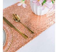 ShinyBeauty Camino de Mesa con Purpurina en Oro Rosa - Mantel de Lino Reutilizable de 12x72 Pulgadas para Bodas, Fiestas, Banquetes, Navidad y decoración de Temporada (30x180cm)