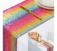 ShinyBeauty Camino de Mesa de Lentejuelas de 12 x 72 Pulgadas, Fundas de Mesa arcoíris para Fiestas, Caminos de Mesa de Lentejuelas arcoíris de 12 x 72 Pulgadas, Suministros de Fiesta