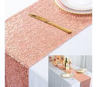 ShinyBeauty Camino de Mesa de Oro Rosa 12x72 Pulgadas Caminos de Mesa navideños Lentejuelas de Oro Rosa Camino de Mesa con Purpurina para decoración de Baby Shower (12x72 Pulgadas,)