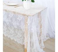 ShinyBeauty Mantel de Encaje Blanco Rectangular de 60 x 120 Pulgadas Mantel de Halloween Mantel de Encaje de Boda Vintage Bordado Encaje Tela superposición Exterior Mantel de Lino