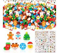 Shinybox 230 Piezas Juego de Gomas de Borrar de Navidad para Niños, 200 Mini Borradores de Lápiz y 30 Pegatinas Tatuaje, Mini Gomas de Borrar para Recompensas de Tareas, Regalo