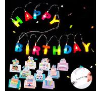 Shinybox Cadena Luces de Happy Birthday, 13 LED Cadena de Luces Decorativa con 10 Tarjetas de Cumpleaños, Luces de Hada de Happy Birthday para Interior y Exterior, Cumpleaños, Fiesta