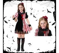 Shinybox Costume Clown Enfant Fille, Déguisement Clown Horreur Enfant avec 1 Autocollant pour Halloween, Halloween Cosplay Costume, Bouffon Effrayant pour Carnaval Fête et Cosplay(L)