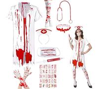 Shinybox Disfraz de Zombi de Enfermera, Enfermera Halloween Mujer, Enfermera Halloween Sangrienta, Karneval Blut Kostüm Damen Set, Disfraz de Zombi para Carnaval Cosplay