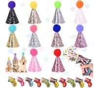 Shinybox Gorros Mini Fiesta para Peluches, 10 Sombreros de Fiesta para Peluches y 10 Cañones de Confeti, Accesorios de Cumpleaños Infantiles, Correa Ajustable para Cachorros, Gatitos, Boda