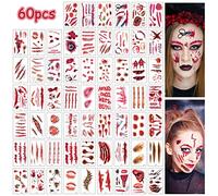Shinybox Tatuajes de Cicatrices de Halloween, 60 Hojas Halloween Zombie Cicatrices Tatuajes Pegatinas, Halloween Tatuajes Pegatinas, Tatuajes de Halloween Impermeables para Fiesta Cosplay Halloween