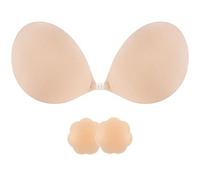 SHINYMOD Sujetador push up sexy, adhesivo, silicona, invisible, sin espalda, sin tirantes, agradable para la piel, 2 piezas de cubiertas para pezones y cómodo para traje de baño para mujer C Beige