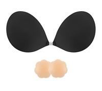 SHINYMOD Sujetador push up sexy, adhesivo, silicona, invisible, sin espalda, sin tirantes, agradable para la piel, 2 piezas de cubiertas para pezones y cómodo para traje de baño para mujer B [negro]