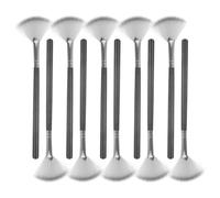 SHINYPASING Brochas de Abanico para Maquillaje 10 Unidades, Pinceles Faciales Pequeños de Pelo de Cabra Negro y Plateado, Aplicadores Precisos para Polvo Suelto, Iluminador y Ácido Facial,