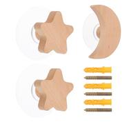 SHINYPASING Ganchos para Colgar Pared de Madera de Haya Diseño de Estrellas y Lunares, Juego de 3 Piezas sin Necesidad de Clavos para Organizar Ropa Hogar